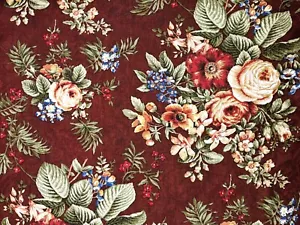 Vintage Floral Cotton Jacquard CLARET Drapery Upholstery Sewing Fabric BTY - Picture 1 of 8