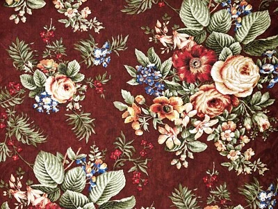 Vintage Floral Cotton Jacquard CLARET Drapery Upholstery Sewing Fabric BTY - Image 1 of 4