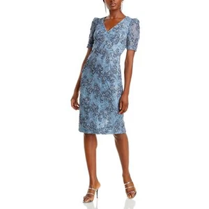 Aqua Womens Blue Midi Sequined Formal Cocktail And Party Dress 0 BHFO 7633 - Picture 1 of 2