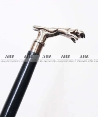 Bastón antiguo con mango de jaguar acabado brillante tono negro para hombres y mujeres Foto 1 de 4