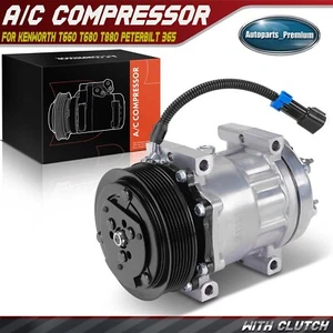 A/C Compressor w/ 7-Groove Pulley for Kenworth T660 T680 T880 Peterbilt 365 367 - Picture 1 of 9