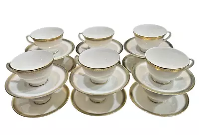 ROYAL DOULTON PORCELAIN CLARENDON PATTERN CUPS & SAUCERS SET OF 12 - Image 1 of 4