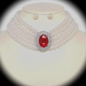 HALSBAND FAUX Perle \und Strass Choker Halskette MIT OHRRINGEN - Bild 1 von 2