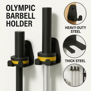 Wall Mount Olympic Barbell Holder Rack Vertical Bar Hanger Gym Storage Steel - Picture 1 of 7
