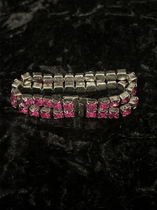 Vintage MCM 50er Jahre Magenta Strass Tennis Armband - Bild 1 von 5
