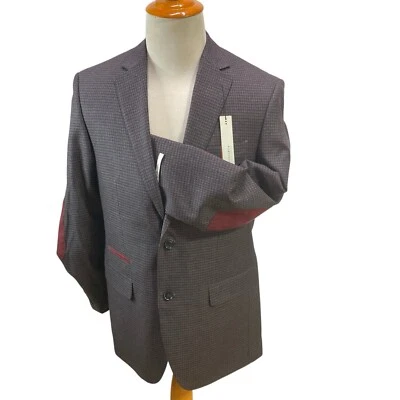 NWT Perry Ellis Portfolio Modern Fit Blazer Grey Wine Plaid Men's 40L Sportcoat - Image 1 of 4