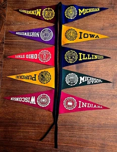 Vintage 1950s BIG TEN Football Pennant String Banner! Indiana, Purdue, Michigan - Picture 1 of 4
