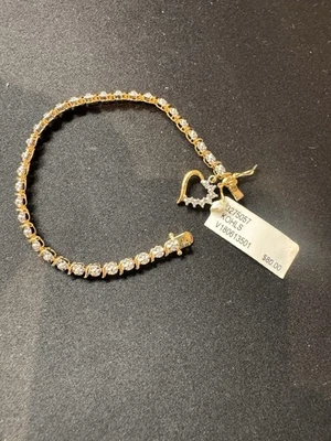Gold Vermeil Bracelet (7 1/2”) With Heart Charm -Double Safety Catch - Image 1 of 4