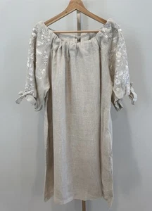 Lila Made In India Embroidered Linen Shift Dress Women’s EU 40/US M (8-10) Beige - Picture 1 of 11