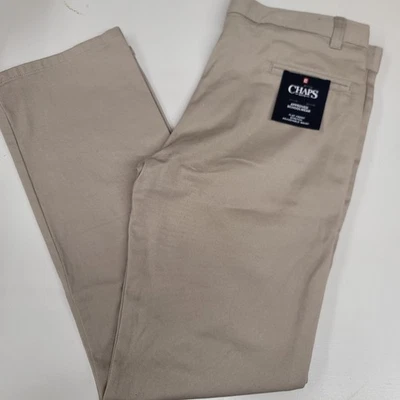 Одобренные школьные брюки хаки Chaps для мальчиков размер 16 хаски плоские спереди - Изображение 1 из 4