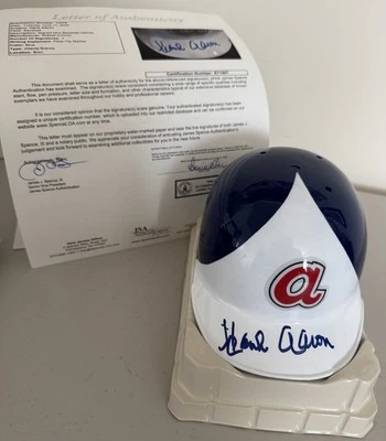 Hank Aaron Signed Auto Rare Mini Helmet Atlanta Braves HOF COA JSA - Image 1 of 4