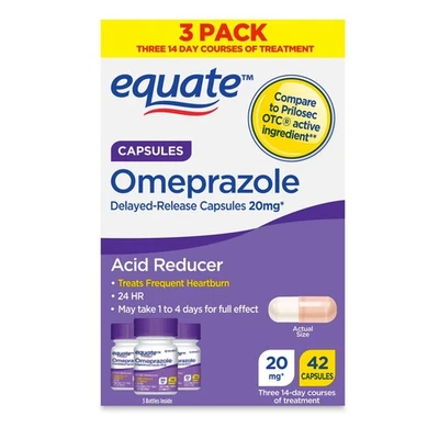 Cápsulas redutoras de ácido de liberação retardada Equate Omeprazol, 20 mg, 42 unidades - Imagem 1 de 4
