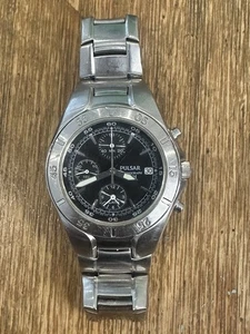 Pulsar 7T62-X011 Edelstahl Uhr Chronograph Alarm Datum, neue Batterie - Bild 1 von 8