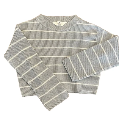 Suéter H&M Niña Polvoriento Turquesa Rayas Tejido Cuadrado Recortado Talla 8/10 Foto 1 de 4