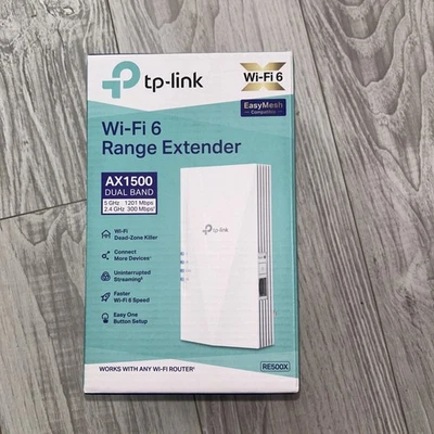 TP-Link AX1500 WiFi 6 Range Extender RE500X White Wall Plug 1500 Ft Dual Band - Image 1 of 2