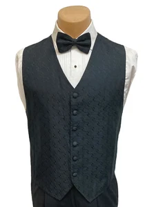 Men's Black Bill Blass Tuxedo Vest with Bow Tie Wedding Groom Prom M-Tall ML - Picture 1 of 5
