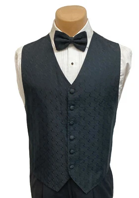 Men's Black Bill Blass Tuxedo Vest with Bow Tie Wedding Groom Prom M-Tall ML - Image 1 of 4