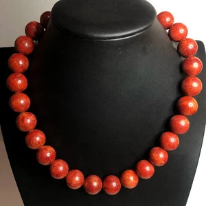 4417 Vintage Sterling 925 Natural undyed Red Coral Estate necklace 111 grams 18" - Picture 1 of 3