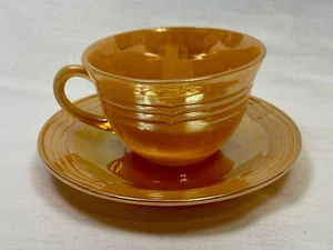 Fire-King Ovenware Collectible Vintage Cup & Saucer Peach Lustre Three Ring - Picture 1 of 9
