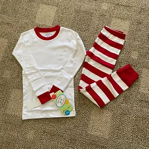 Sara's Prints Kids Size 7 Blank Xmas Emoji Pajamas Red/White Stripe Pant - Picture 1 of 4