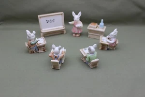 7 Pc. Set Tales of Bunny Hollow School Teacher Albert E. Price Glossy Porcelian - Picture 1 of 17