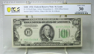 1934 $100 Federal Reserve Note St. Louis Fr.2152 PCGS VF30 #4994 - Picture 1 of 2