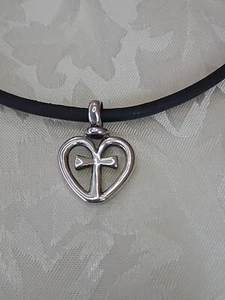 JAMES AVERY Eternal Love Heart Cross Necklace Leather Cord Sterling Silver 925 - Picture 1 of 6