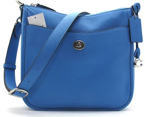 NUEVO Auténtico Bandolera COACH ELLIE File Cuero Guijarros SV/Piscina/Azul C8483 $295 - Imagen 1 de 6