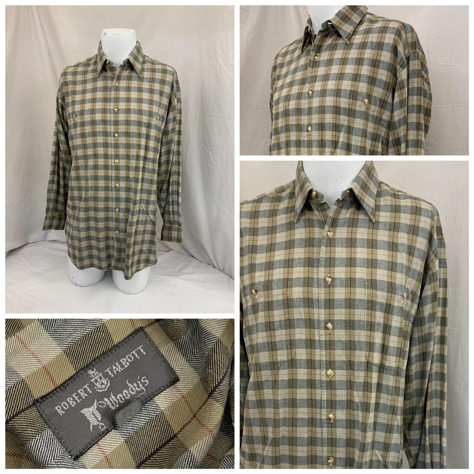Camisa Robert Talbott Botón M Hombres Beige Cuadros 100% Algodón Como Nueva YGI P1-834 Foto 1 de 4