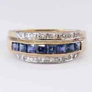 2.00Ct Princess Simulated Sapphire Men's Wedding Band 14K Yellow  Gold Plated