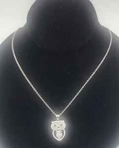 Ciondolo in argento sterling 925 pavè scintillante gufo e uccellino bambino su collana catena 18" - Foto 1 di 6