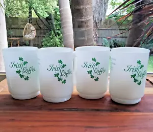 Vtg Irish Coffee Milk Glass Mugs x 4 Recipe Printed St Patrick's EXC - Picture 1 of 8