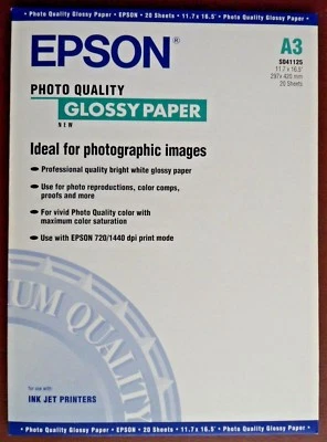 Epson A3 Photo Quality Gloss Paper x 3 Packs: 2x Security Sealed, 1 Pack Opened  - Image 1 of 4