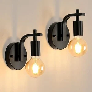 2X Industrial Wall Light Indoor Black Wall Lamps Vintage E27 Metal Sconces Room - Picture 1 of 13