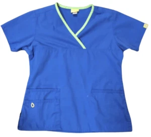 Womens WonderWink Blue Scrub Top with Green Trim (Small) - Picture 1 of 2