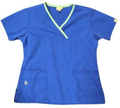 Womens WonderWink Blue Scrub Top with Green Trim (Small) - Image 1 of 2