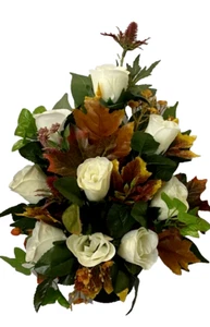 Arreglos de maceta de tumba flores de seda artificial espalda plana hoja otoñal toda rosa - Imagen 1 de 5