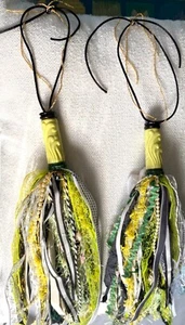 Tassels Pair Antique Vintage Asian Ornament Rare Celluloid 1930s Beautiful Green - Picture 1 of 2
