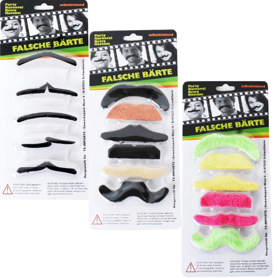 TE-TREND Bärte falsche Schnurrbärte Schnurrbart selbstklebend Kostüme Karneval Fasching