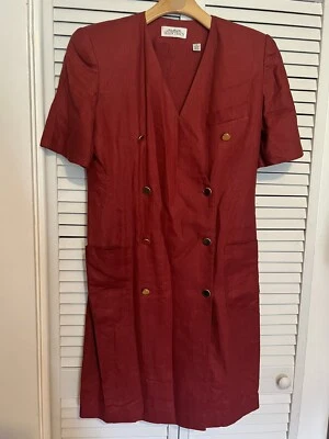 ELLEN TRACY Women’s Size 12 Dress 100% LINEN Button Short Sleeve Knee Length - Image 1 of 4