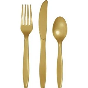 Gold Heavy Duty Plastic Cutlery Assortment 24 Per Pack Tableware Party Supplies - Picture 1 of 1