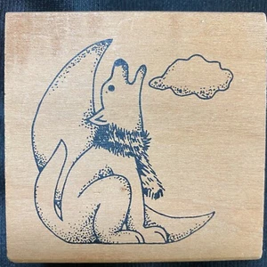 Dog Wearing Fuzzy Scarf & Howling at Crescent Moon Rubber Stamp unbranded - Picture 1 of 3