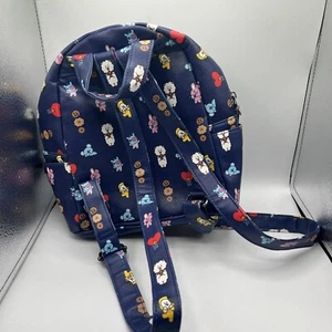 BT21 Charakter All Over Print Muster Navy Blau Kunstleder Mini Rucksack Handtasche - Bild 1 von 4