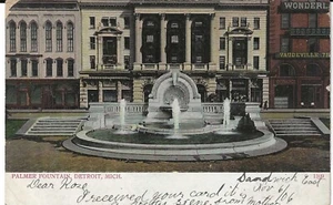 Palmer Fountain, Detroit, Mich. 1906 used card mailed Walkerville, Ont. Canada - Picture 1 of 2