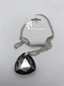 Large Faceted Glass Pendant Long Chain Necklace - Imagen 1 de 5