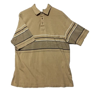 TownCraft Polo Mens L Striped Tan and Black Sporty Preppy Retro - Picture 1 of 12