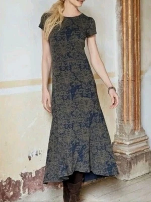 Vestido Peruvian Connection M Eleonora Maxi Algodón Azul Floral Boho Cottagecore  Foto 1 de 4