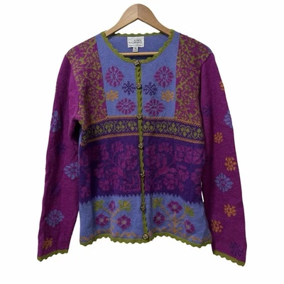 Cárdigan de lana de alpaca floral con retazos de retazos de Alpaca Imports para mujer talla XL púrpura artístico Foto 1 de 4