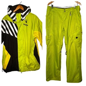 Volcom Nimbus Men's Snow Set M Full Zip Yellow Green Abstract Jacket M Pant Neon - Picture 1 of 24