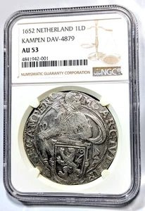 1652 NGC AU53 Netherlands Silver 1 One Lion Daalder Kampen Thaler Dollar DAV4879 - Picture 1 of 9